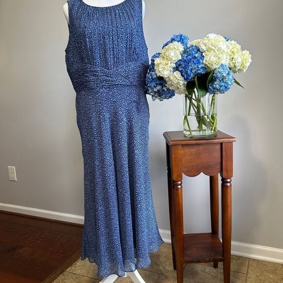Talbots Blue Silk Pleated Maxi dress - Picture 1 of 9